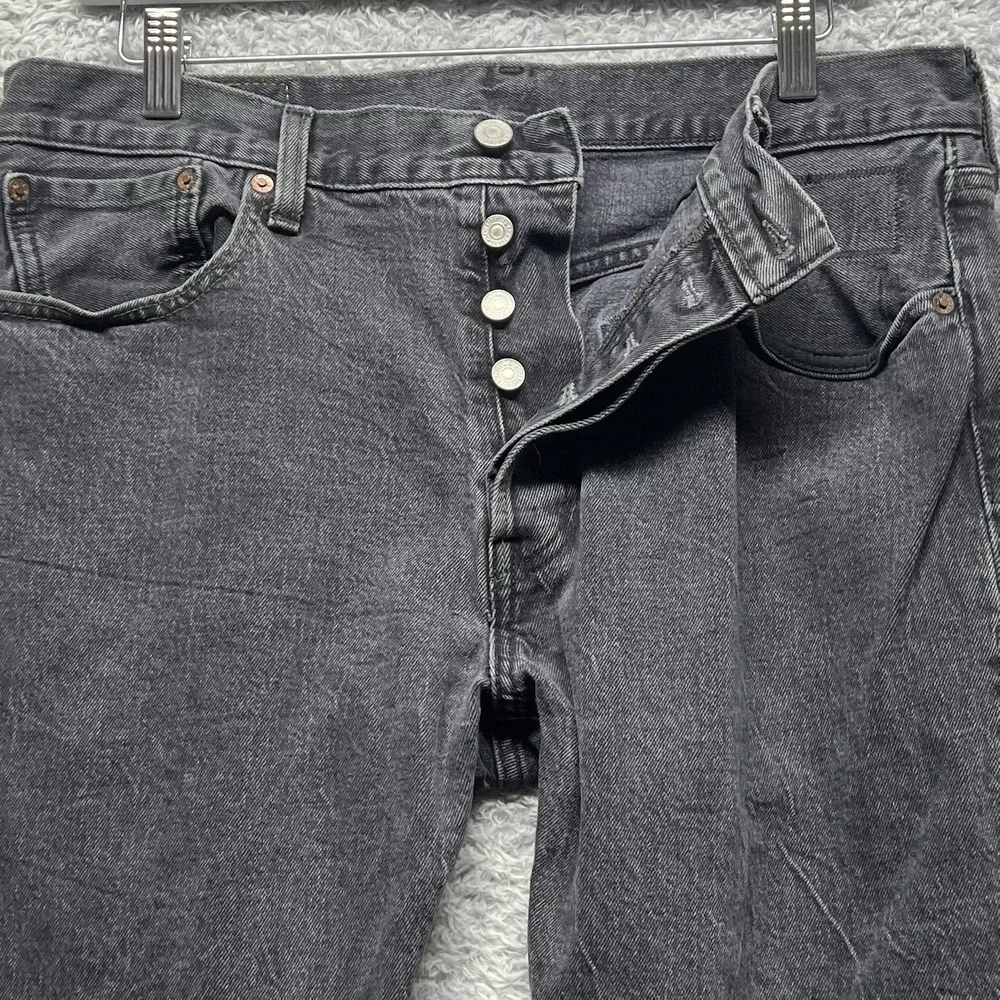 Levis 501 ST Jeans Mens‎ 34x32 Black Denim Button Fly Premium Slim Taper Big E
